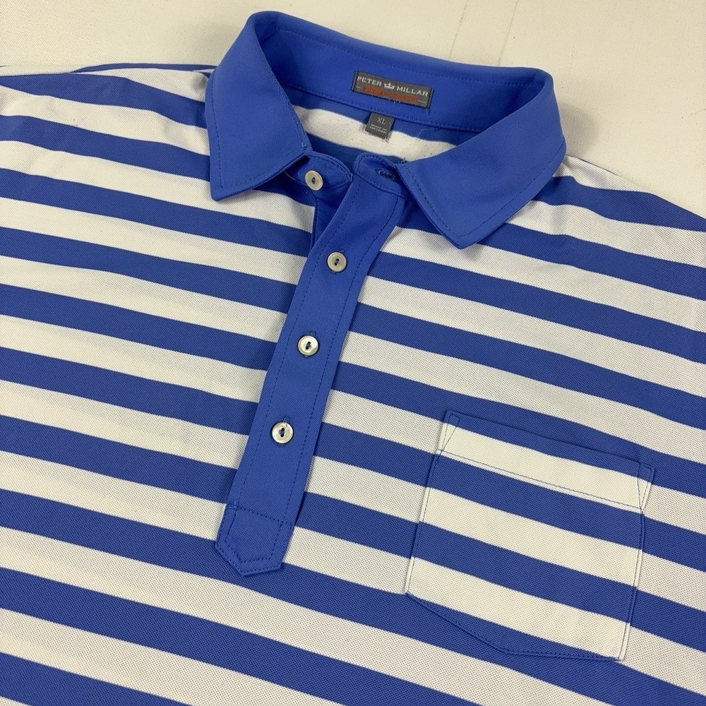 Peter Millar Summer Comfort Polo Shirt Mens XL Blue Striped Olde Stone Golf
